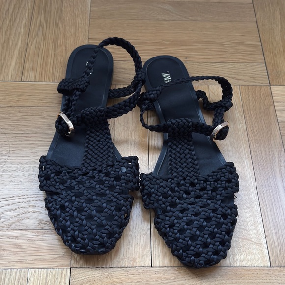 Zara Flat Cage Sandals in Black - Picture 6 of 11
